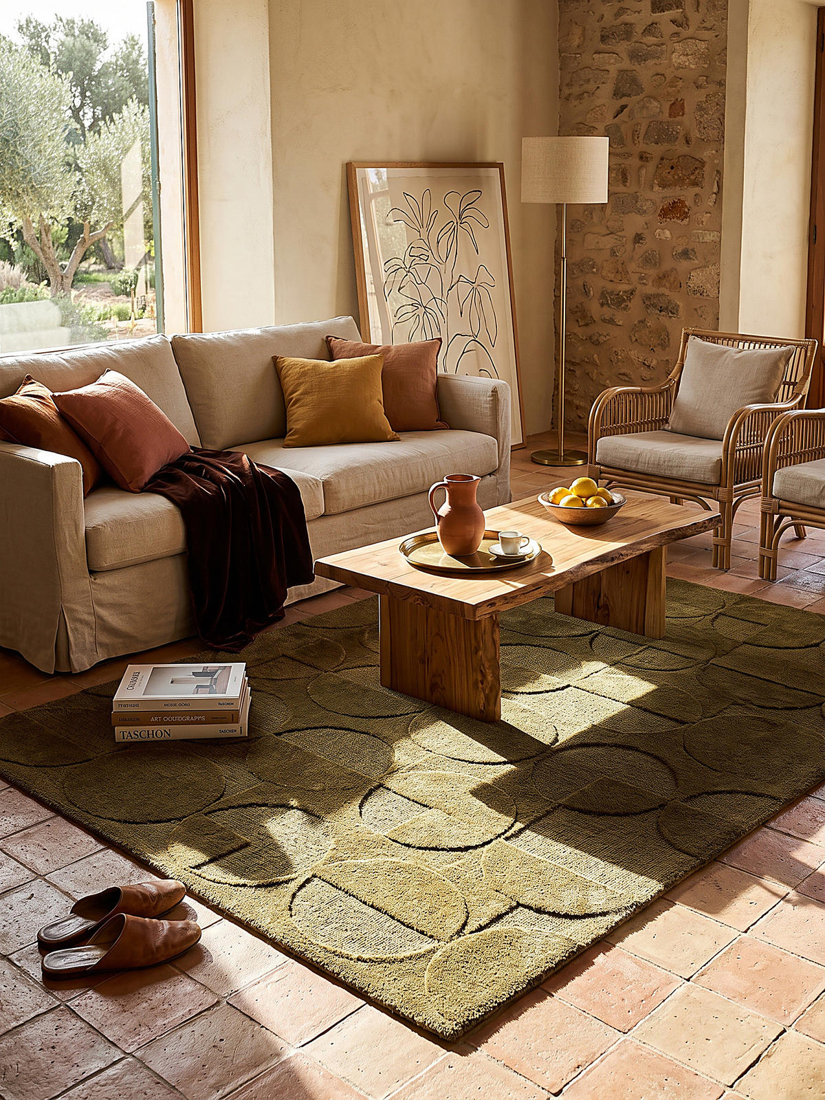 WOLLTEPPICH handgetuftet DEBEN, Kreis-Geometrie, Olivgrün, 120 x 170 cm - Grün, Textil (120/170cm) - KADIMA DESIGN