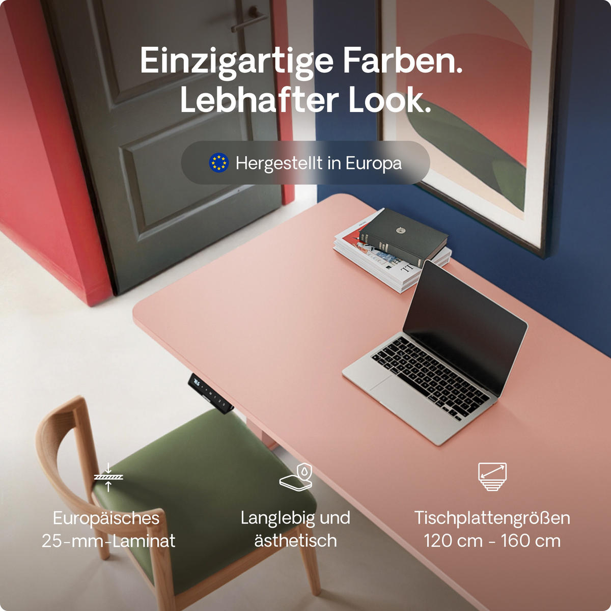 SCHREIBTISCH Elektrisch Höhenverstellbarer HomeOne 140x70cm Schwarz/Rosa mit Memory-Funktion, Anti-Kollisions Technologie - Pink/Schwarz, Holzwerkstoff (70/140/72cm) - Desktronic