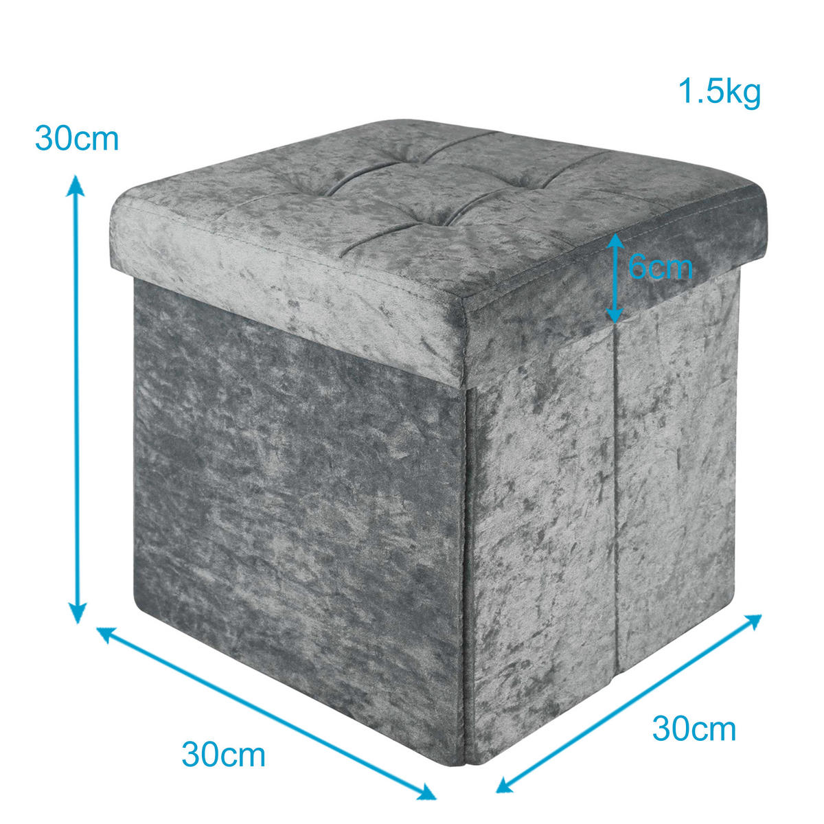 SITZBOX Faltbar mit Samtbezug 30/30/30 cm (Grau) - Grau, Karton (30/30/30cm) - Intirilife