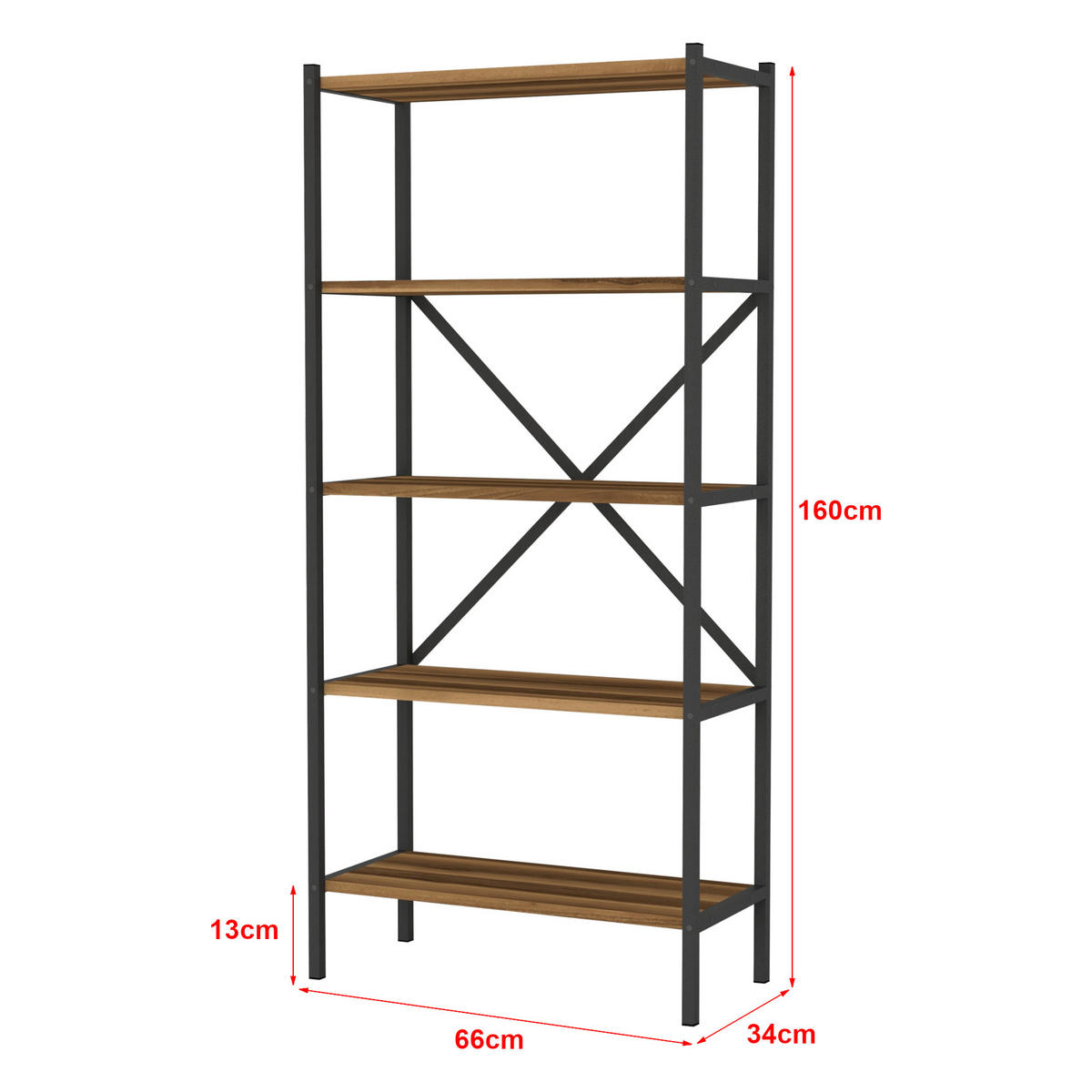 STANDREGAL Tomelilla - Anthrazit/Walnussfarben, Holzwerkstoff/Metall (66/160/34cm) - [en.casa]