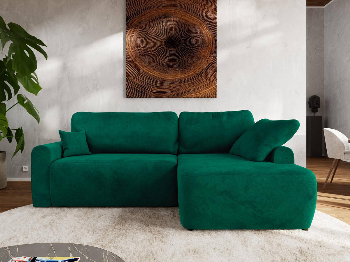 ECKSCHLAFSOFA CUBO L Dunkelgrün Velvet - rechts - Dunkelgrün/Schwarz, Kunststoff/Textil (187/273cm) - MKS