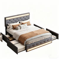BETT 140x200 mit 4 Schubladen LED Leinen Polsterbett Dunkelgrau - Grau, Holz (140/200cm) - PARAFTA HOME