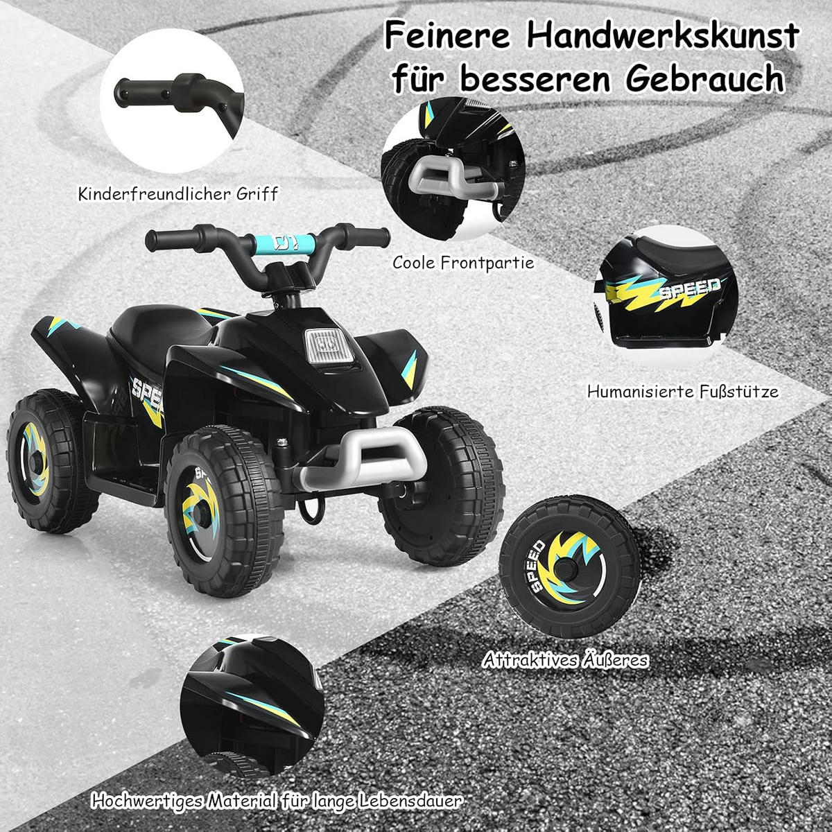 KINDERMOTORRAD 6V Elektro Kinderquad Schwarz - Schwarz, Kunststoff (40/44.5/73cm) - COSTWAY