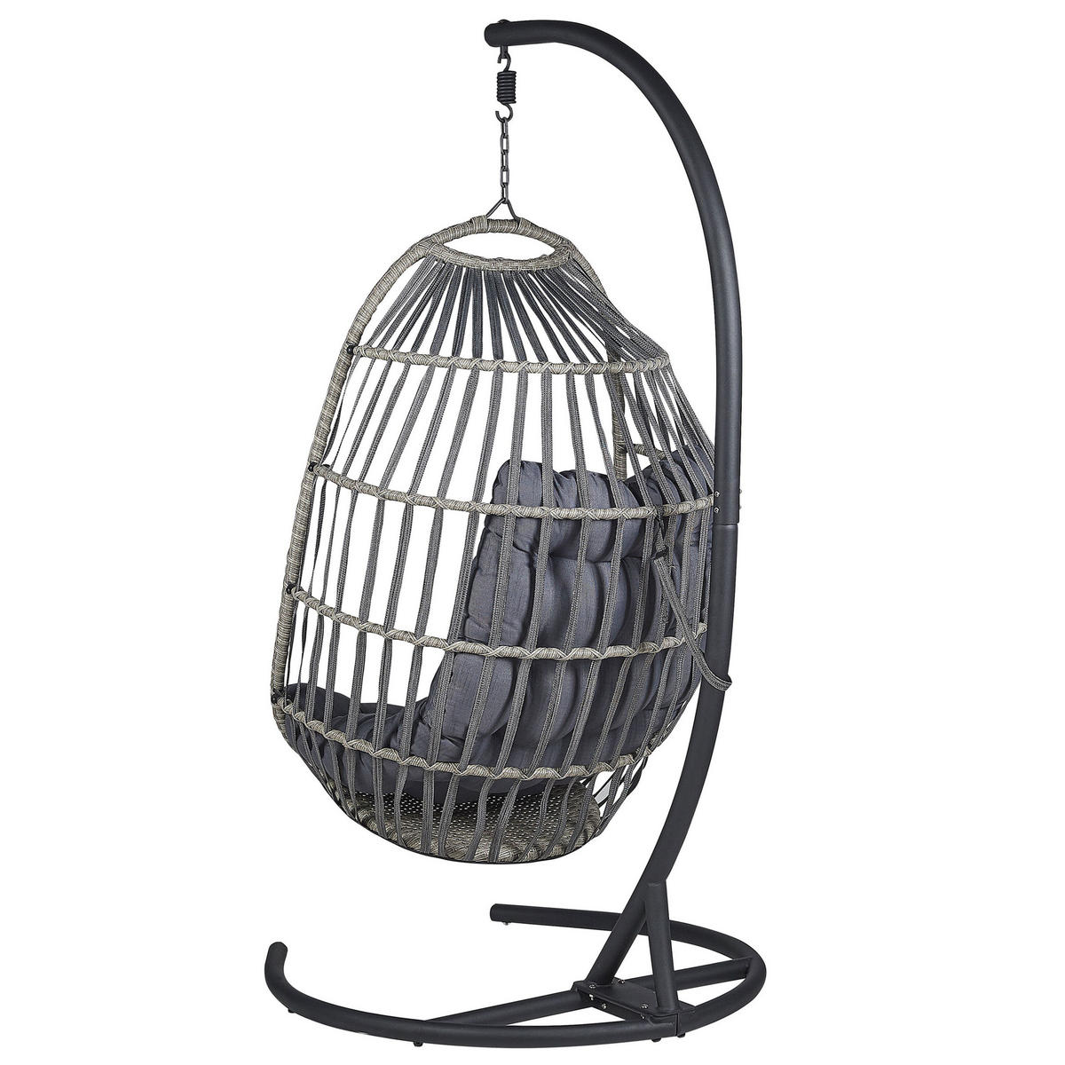 HÄNGESESSEL mit Gestell PE Rattan dunkelgrau 105 cm Sesia - Dunkelbraun, Textil (105/198/105cm) - Beliani
