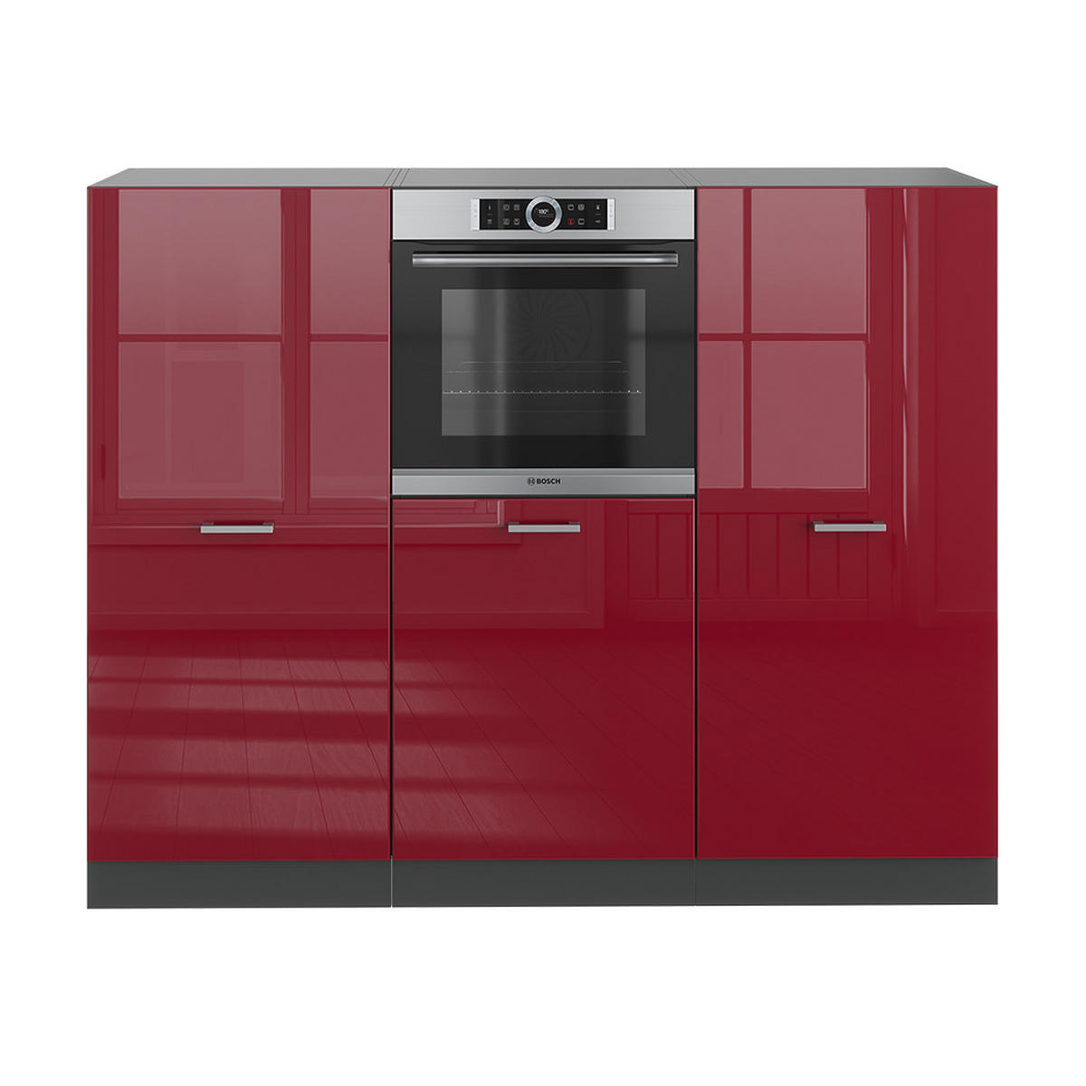 KÜCHENBLOCK R-Line Rot Hochglanz/Anthrazit 180 cm ohne Arbeitsplatte - Anthrazit/Rot, Holzwerkstoff (180/81.6/46cm) - Vicco