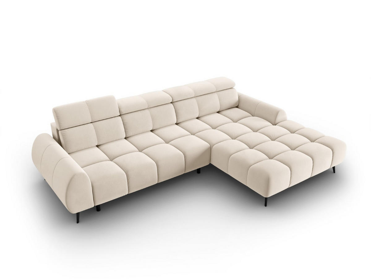 ELEKTRISCHES-ECKSOFA rechts Alyse aus Samt leichtes beige 5 Sitzplätze - Beige, Textil (188/295cm) - Micadoni