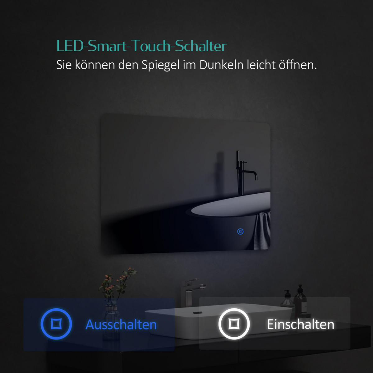 BADSPIEGEL mit Touch-Bedienung Beleuchtung Rechteckig 80/60 cm - Weiß, Glas (60/3/80cm) - EMKE