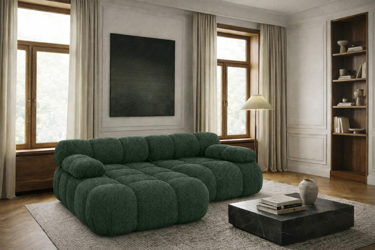 ECKSOFA L-form Mini Modular, Bouclé-Stoff Abriamo, Dunkelgrün, Links, Selia - Dunkelgrün, Holz (190/160cm) - Kaiser Möbel