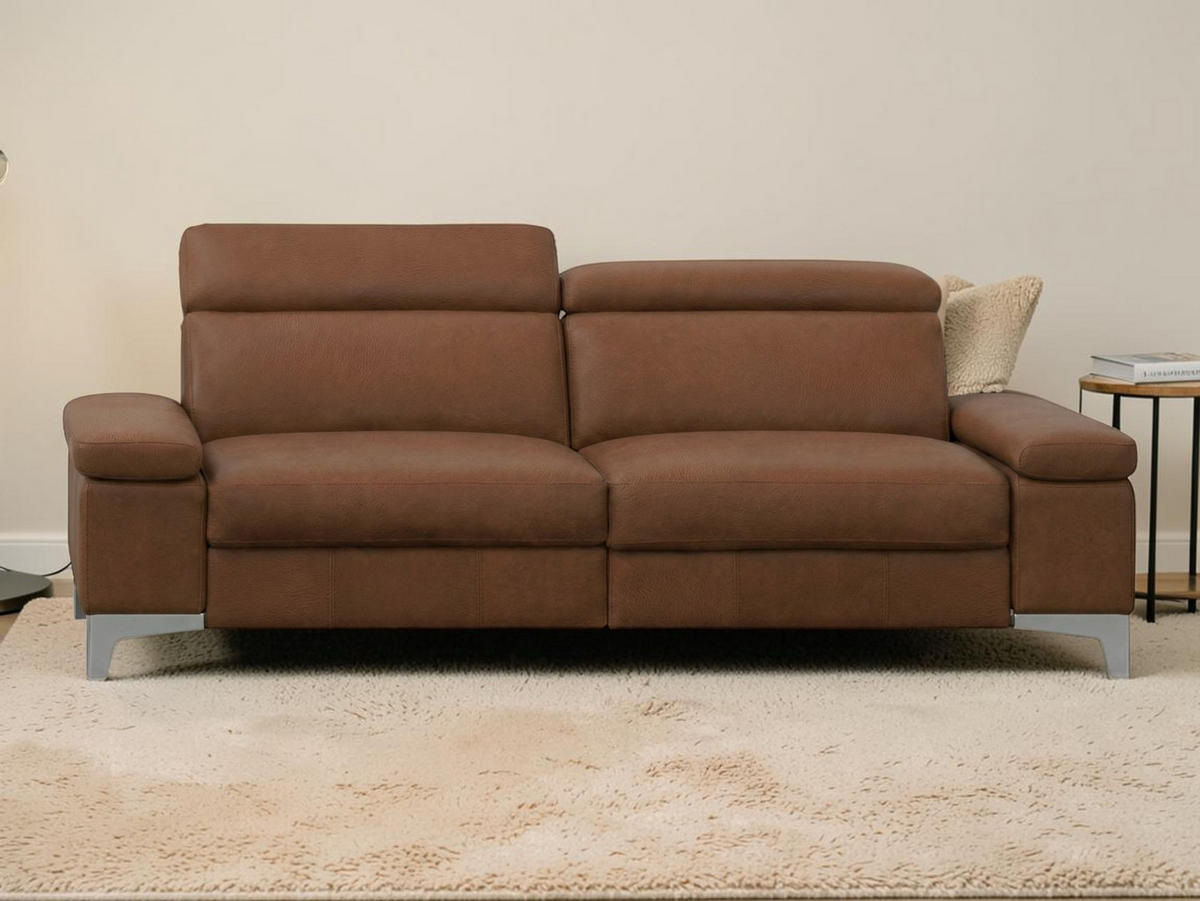 3-SITZER Sofa Talisman Echtleder Cognacbraun - Cognac, Leder/Metall (216/80/100cm)