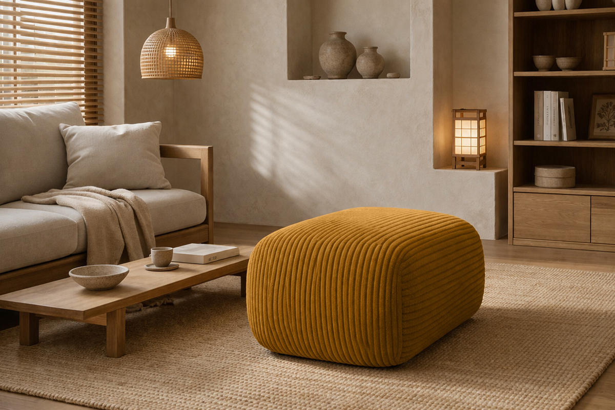 HOCKER Sitzpouf Für Wohnzimmer, Cordstoff Poso, Senffarbe, BIS - Gelb, Holz (64/40/40cm) - Kaiser Möbel