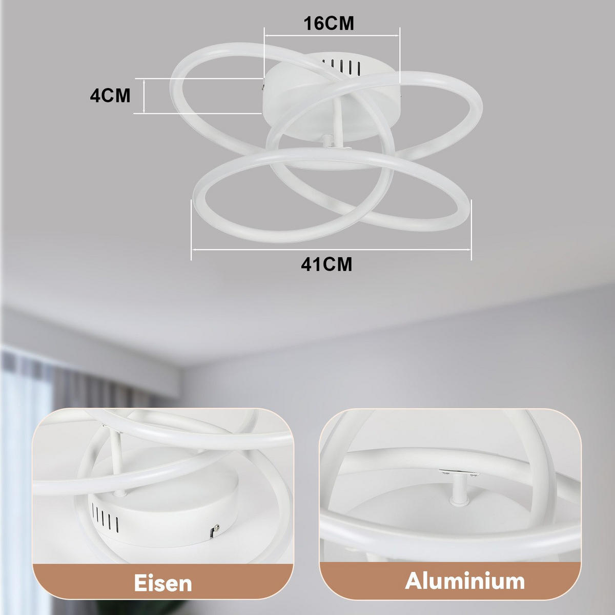 LED-DECKENLEUCHTE Lowery 33/36/14cm - Weiß, Metall (36/33/14cm) - Nettlife