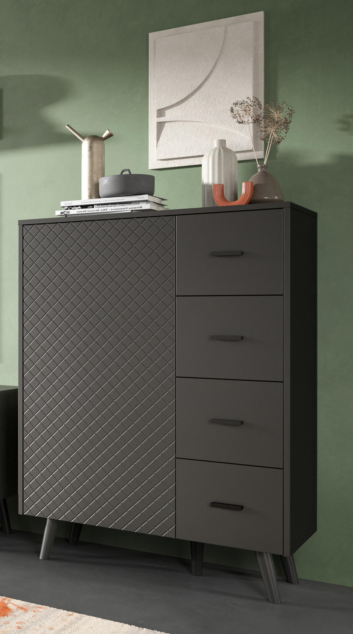 KOMMODE grau matt 84 x 114 cm, HIGHBOARD mit Struktur - Schwarz/Grau, Holzwerkstoff/Metall (84/114/37cm) - Inn.Furn