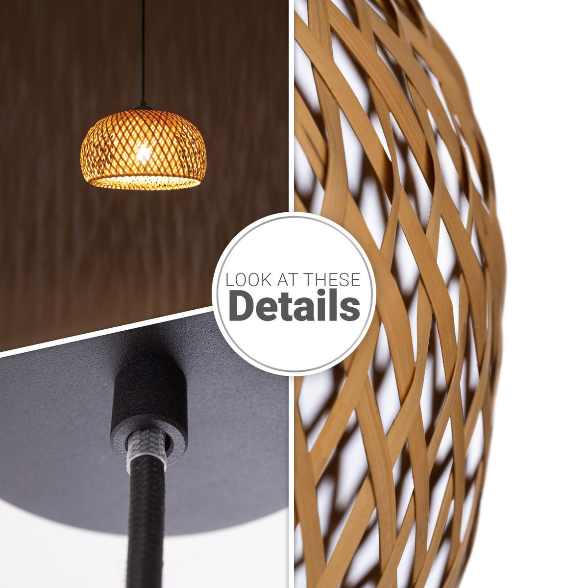 PENDELLEUCHTE Pesa S - Beige/Schwarz, Holz (30/30/16cm) - Paco Home