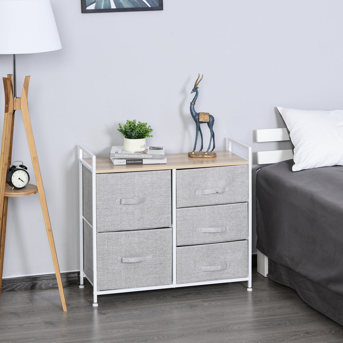 SCHUBLADENSCHRANK, Stoff+ Holz, Grau - Grau, Holzwerkstoff (29/77/83cm) - HOMCOM