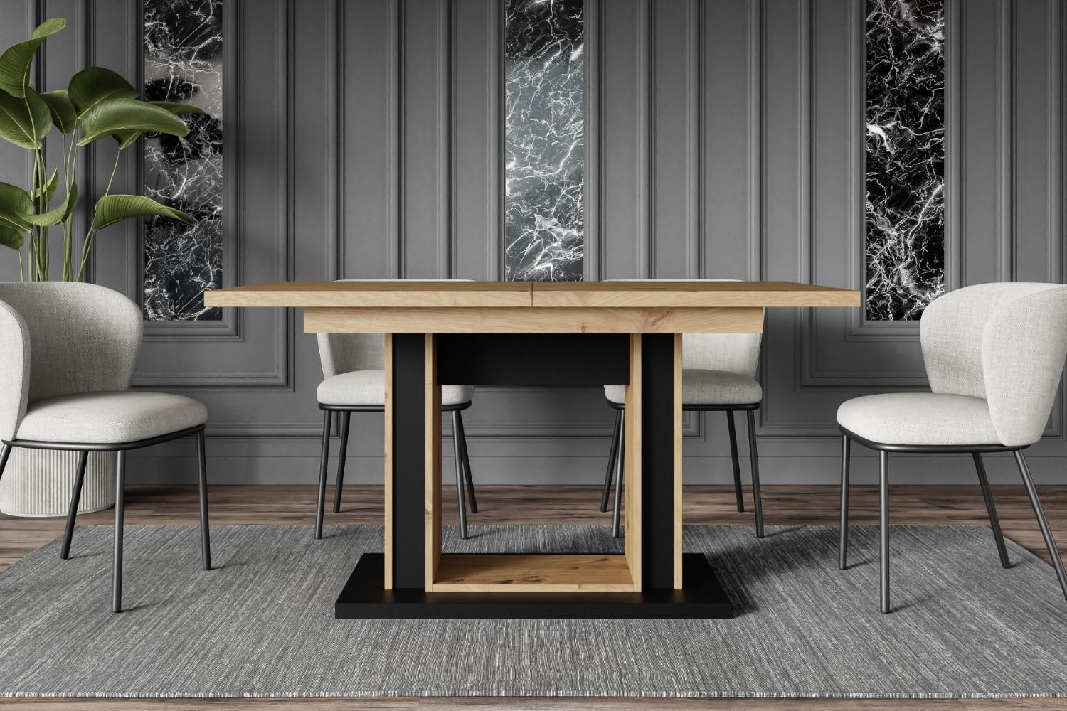 ESSTISCH ausziehbar 140 -180x90x75 cm - Artisan Eiche Optik/Schwarz - REST - Eichefarben, Holzwerkstoff (140/90/75cm) - ALTDECOR
