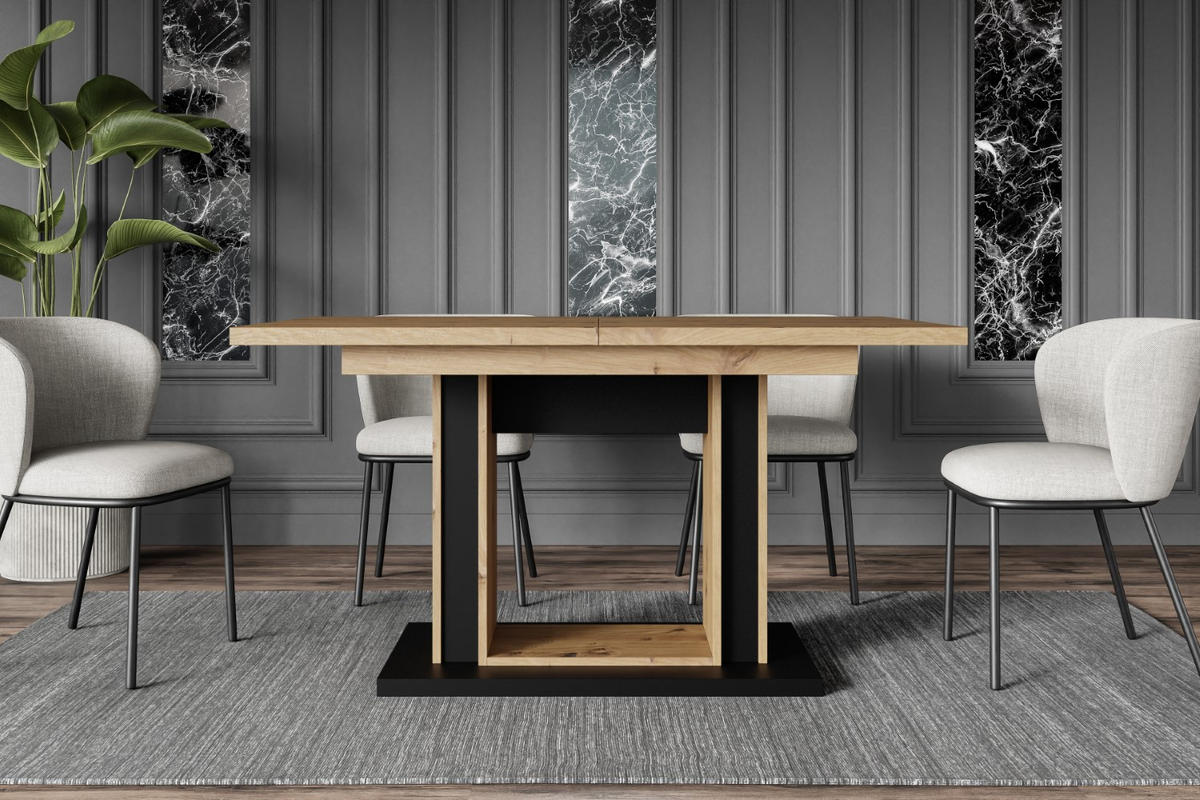 ESSTISCH ausziehbar 140 -180x90x75 cm - Artisan Eiche Optik/Schwarz - REST - Eichefarben, Holzwerkstoff (140/90/75cm) - ALTDECOR
