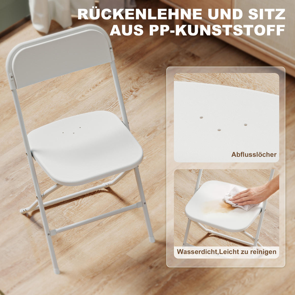 KLAPPSTÜHLE 6er Set aus Kunststoff Klappbar Küchenstuhl mit Ablauflöchern, Weiß - Weiß, Kunststoff/Metall (45/79.5/49cm) - HOMCOM