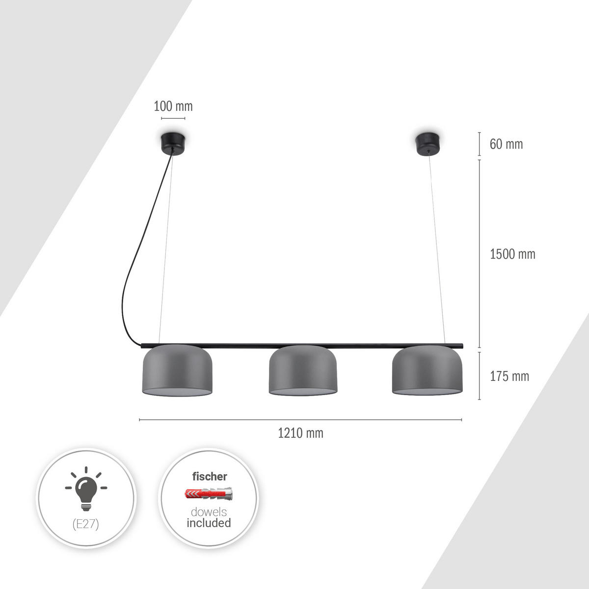 PENDELLEUCHTE Bowl - Schwarz/Grau, Metall (121/25/17.5cm) - Paco Home