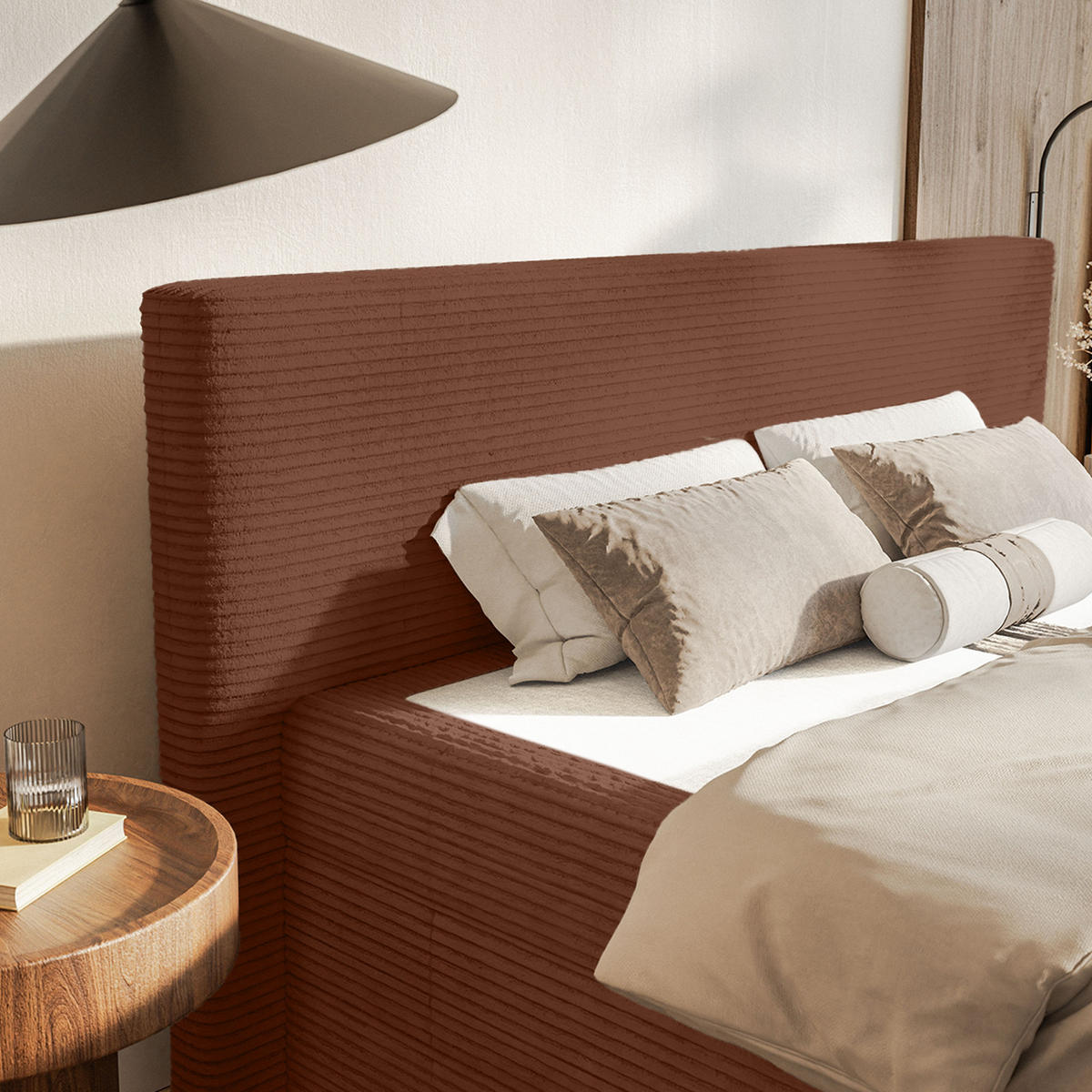 BOXSPRINGBETT Velipoja Cord 140x200 cm, Rotbraun - Dunkelrot, Textil (140/200cm) - Fedve