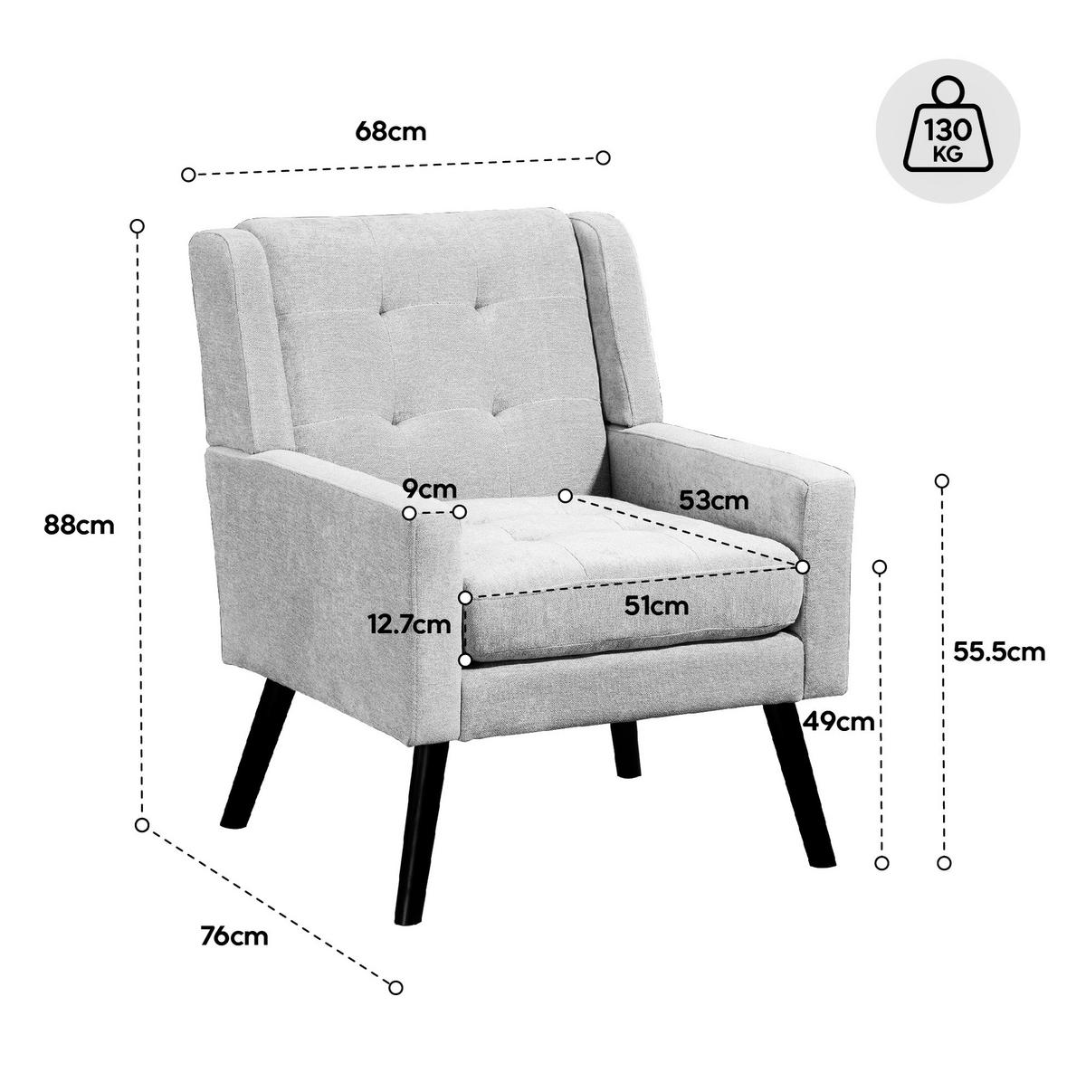 SESSEL 68/76/88 cm Light Gray aus Upholstered mit Tufting - Hellgrau, Textil (76/88/68cm) - OKMYHOME
