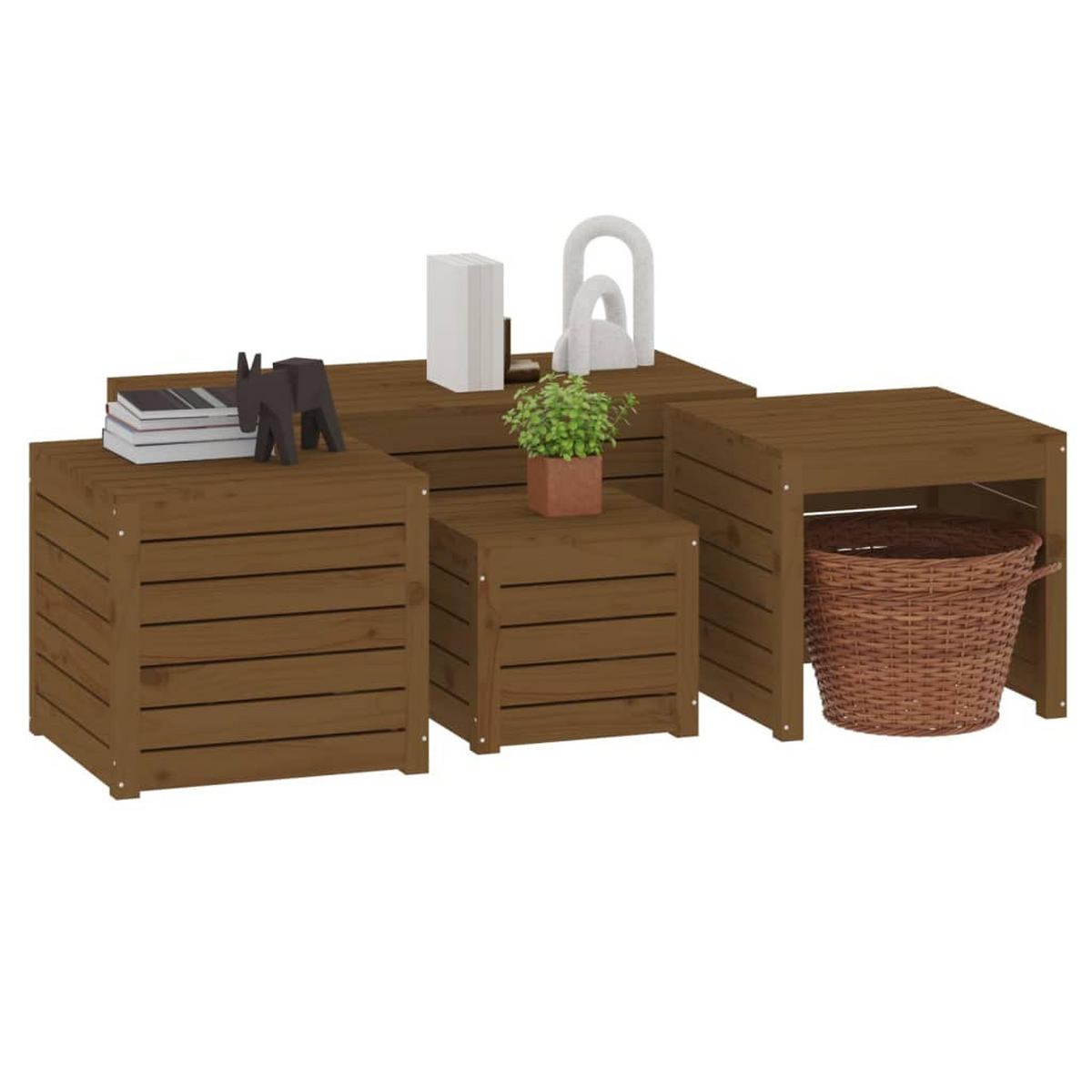 4-TLG. Gartenbox-Set Honigbraun Massivholz Kiefer - Braun, Holz (101/46.5/50.5cm) - furnicato