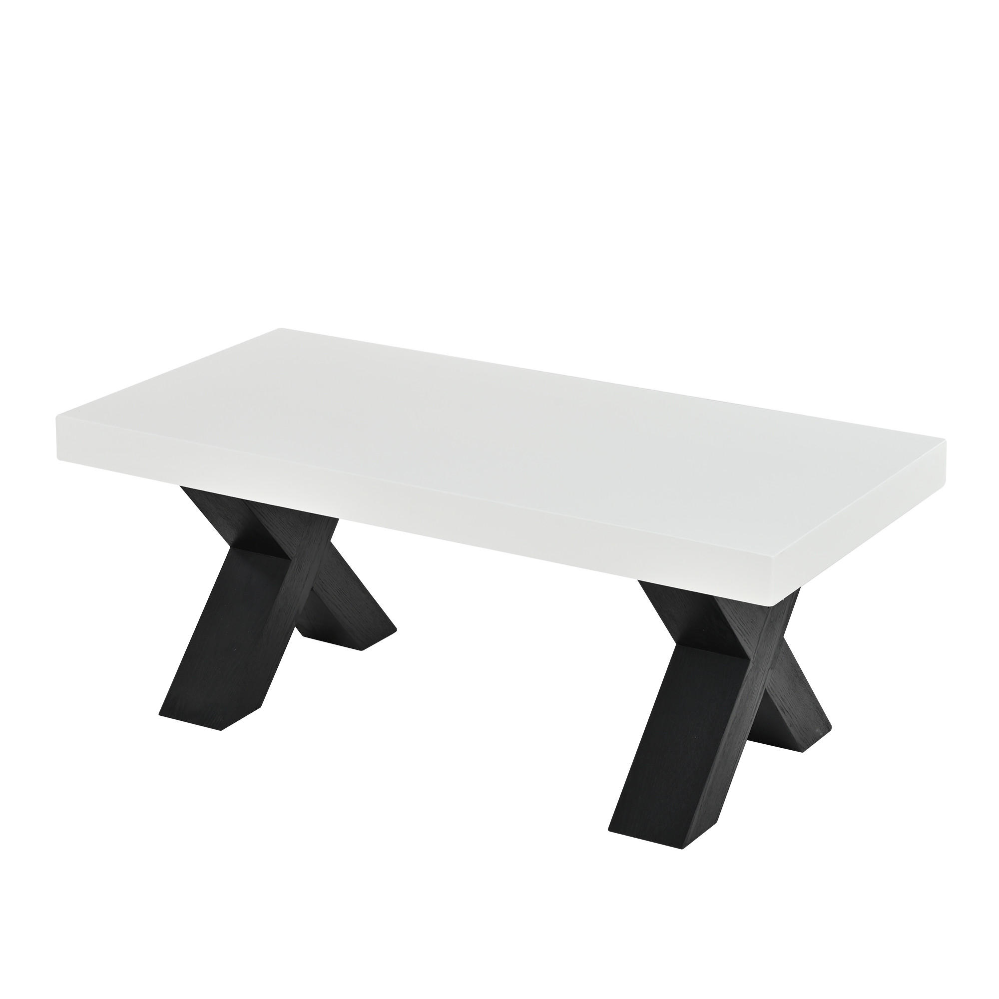 COUCHTISCH DE-37148 mit X-förmigen Beinen und Hochglanzplatte Weiß - Schwarz/Weiß, Holzwerkstoff (100/50/40cm) - ComfortXL