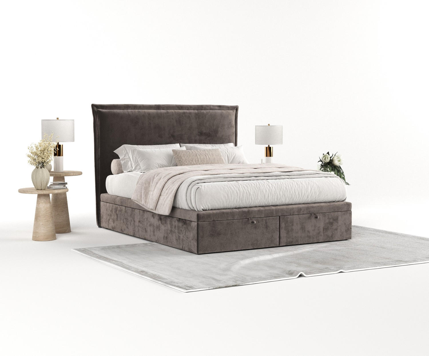 POLSTERBETT Eliot mit Stauraum 120/200 cm Braun im Lotta Stoff - Schwarz/Braun, Holz/Holzwerkstoff (120/200cm) - AltaBeds