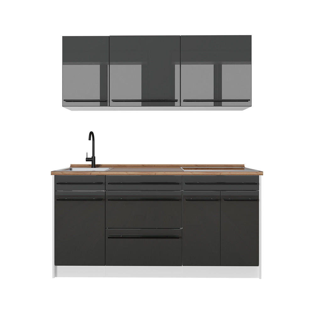 Vicco Singleküche Schwarz Hochglanz, Weiß 160x81.6x60 cm