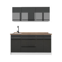 SINGLEKÜCHE R-Line, Anthrazit Hochglanz/Weiß, 160 cm Arbeitsplatte Goldkraft Eiche - Schwarz Hochglanz/Weiß, Holzwerkstoff (160/81.6/60cm) - Vicco