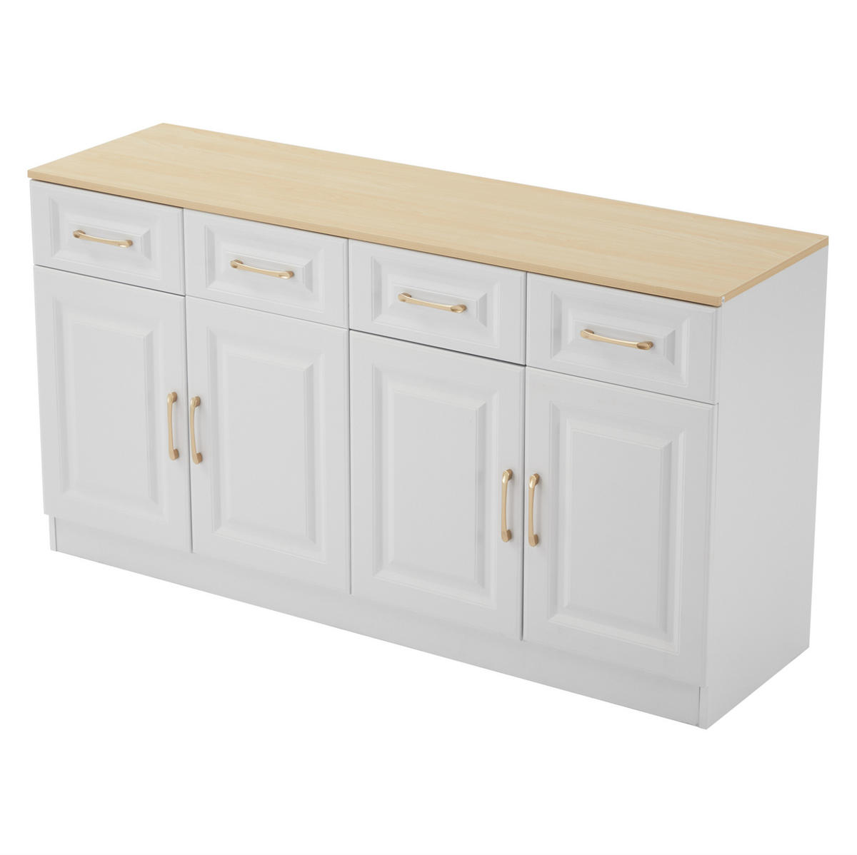 SIDEBOARD 140/40/75 cm Weiß/Eiche aus Spanplatte mit 4 Schubladen und 4 Türen - Weiß, Holzwerkstoff (40/75/140cm) - OKMYHOME