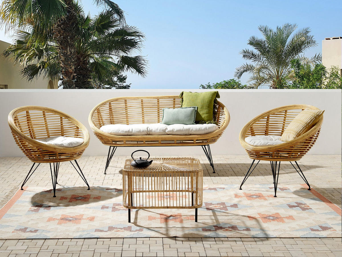 4-SITZER LOUNGE SET Rattan Natürlich Maratea/Cesenatico - Naturfarben, Naturmaterialien - Beliani