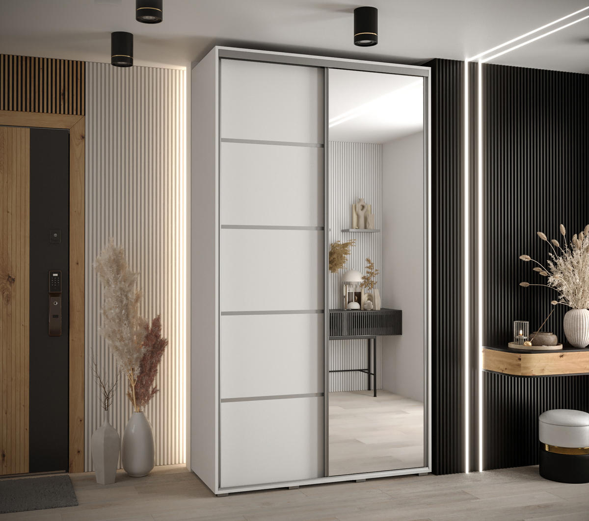 SCHWEBETÜRENSCHRANK 235,2/130/60 2-türig - Silberfarben/Weiß, Holz/Metall (130/235/60cm) - Abiks Möbel