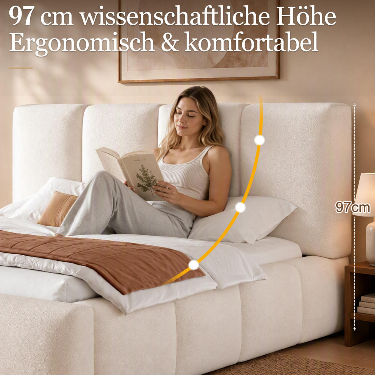 POLSTERBETT mit Bouclé-Bezug 160x200 cm Weiß mit hydraulischem Bettkasten und Lattenrost - Weiß, Textil (160/200cm) - Modfu