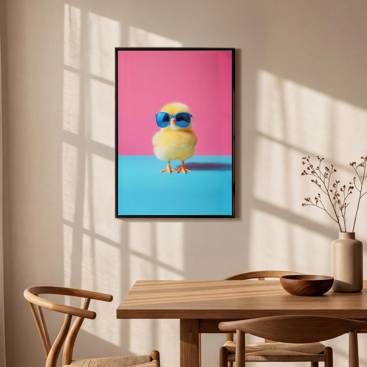 LEINWAND Bilder mit Rahmen - Chick - Sonnenbrille - Blau - 60x90 - Pink, Textil (60/90cm) - MuchoWow