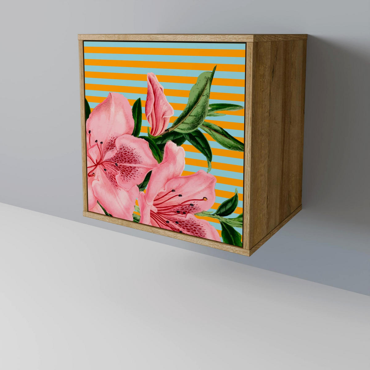 SIDEBOARD FRAGILE BEAUTY, Eichefarben, 57,5x42x67,5 cm, Schwarze Metall-Rahmenfüße - Eichefarben/Multicolor, Holzwerkstoff/Metall (57.5/67.5/42cm) - SpaceRebels