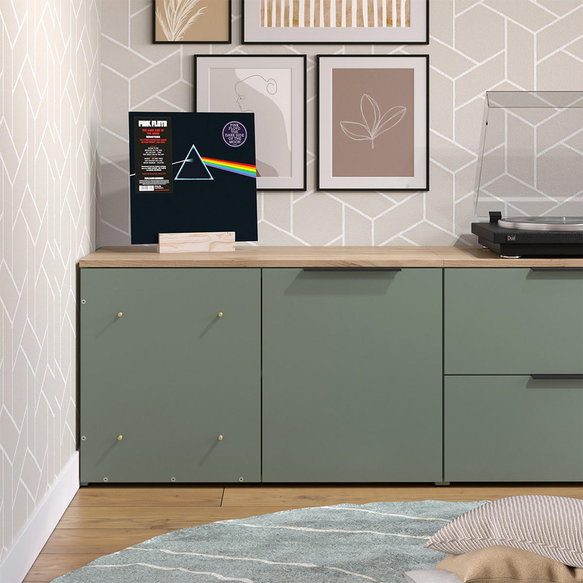 Grün/Sonoma Eiche, Holzwerkstoff (80/50/40cm) - Vicco