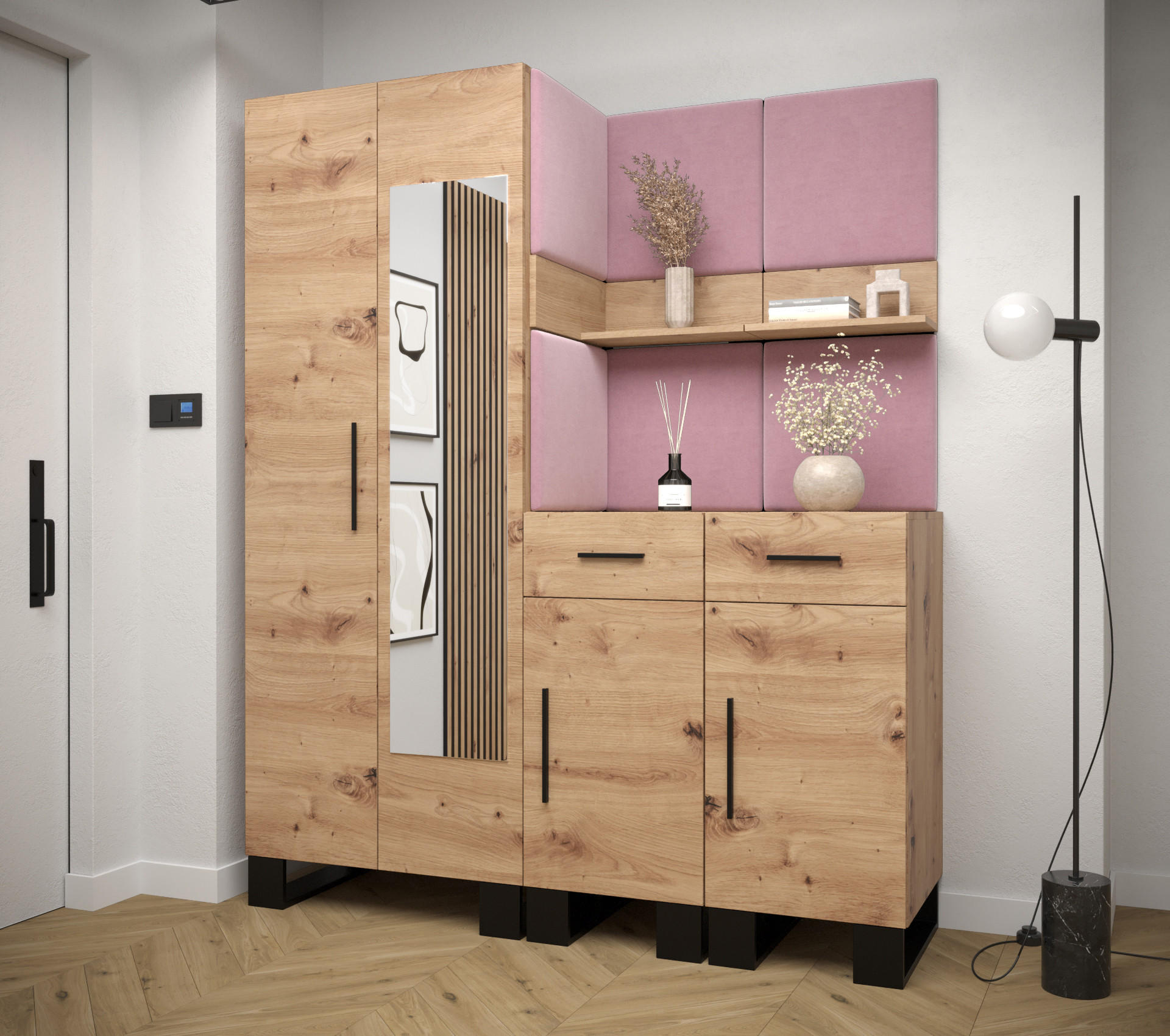 GARDEROBEN-SET 196/158/45,6 - Pink/Schwarz, Holz/Kunststoff (158/196/45.6cm) - Abiks Möbel