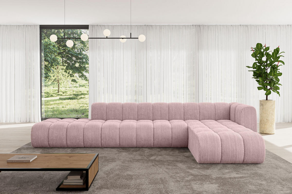 ECKSOFA modulares Sofa Zuvon-L2 - 387x177x70 cm Rosa - Rosa, Holzwerkstoff/Textil (387/177cm) - ALTDECOR