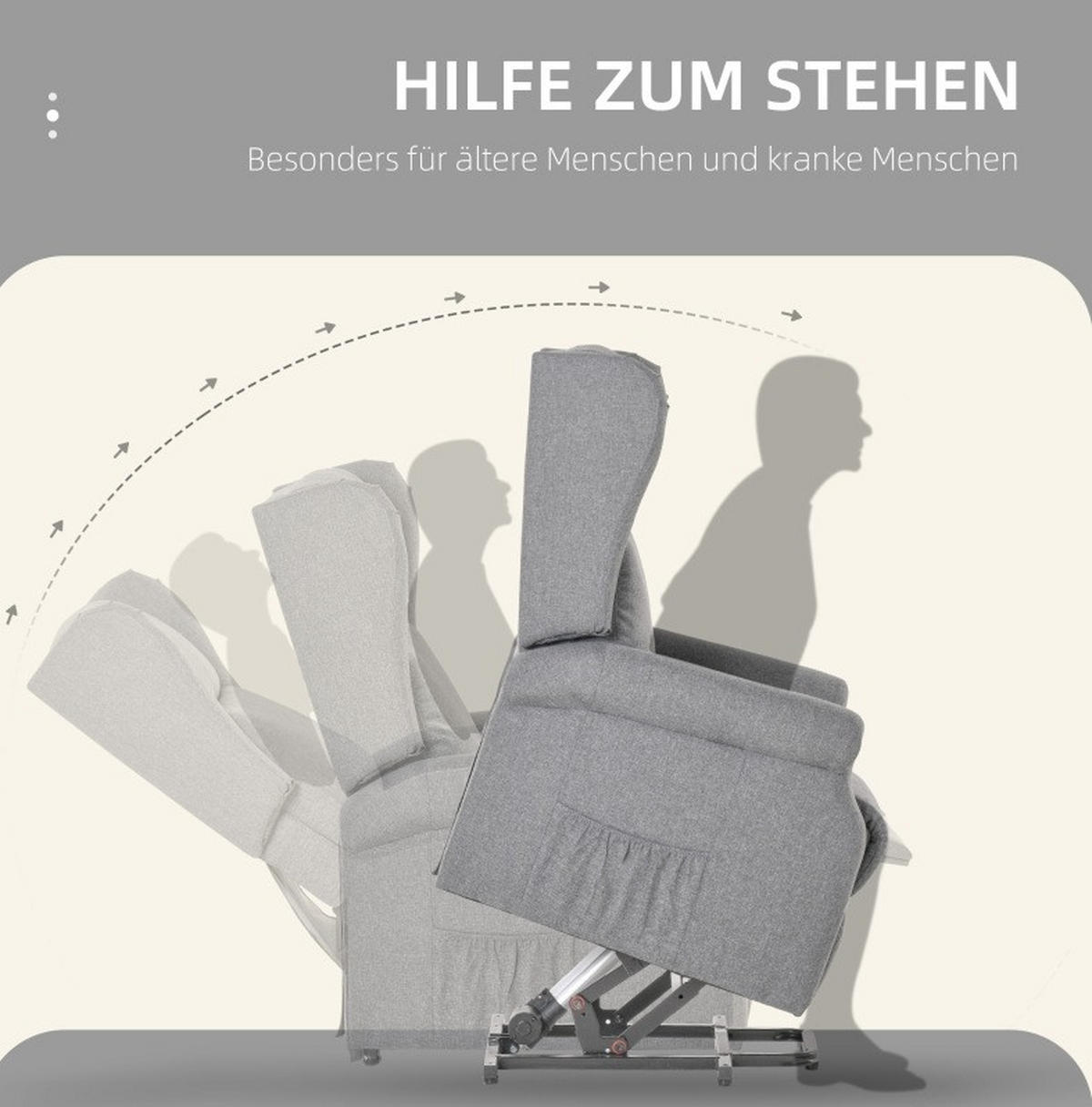 RELAXSESSEL in Grau 94x74x111 cm mit elektrischer Aufstehhilfe und Liegefunktion bis 200 kg - Grau, Textil (74/111/94cm) - IVMEU