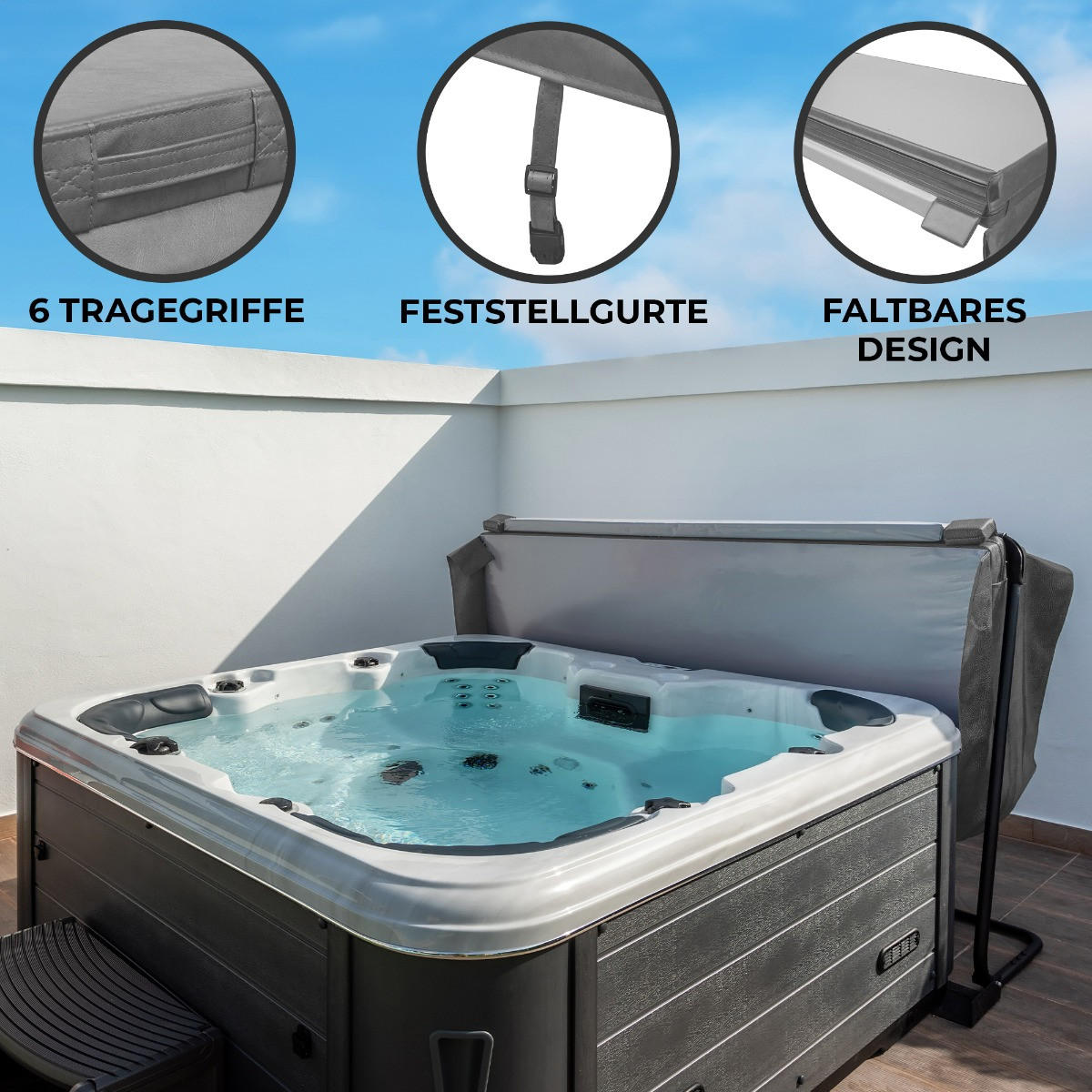 WHIRLPOOL ABDECKUNG 2,2m - Grau - Grau, Leder (220/1/220cm) - Monstershop