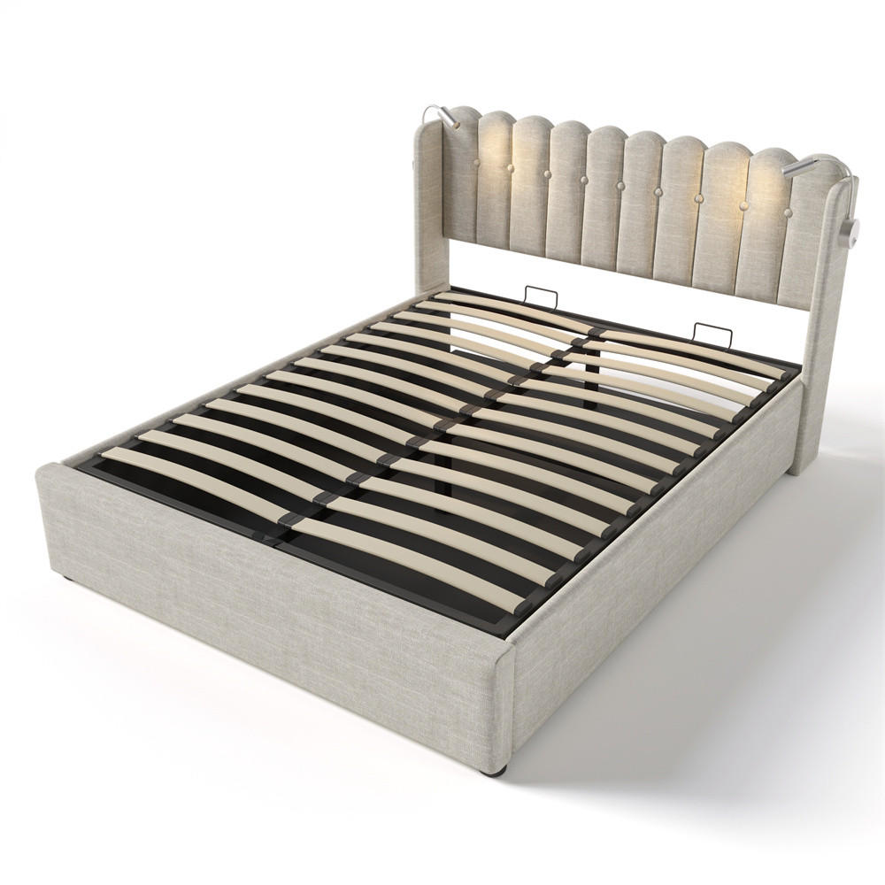 POLSTERBETT 140/200 cm in Beige Linen - Beige, Holz/Textil (140/200cm) - KOMHTOM