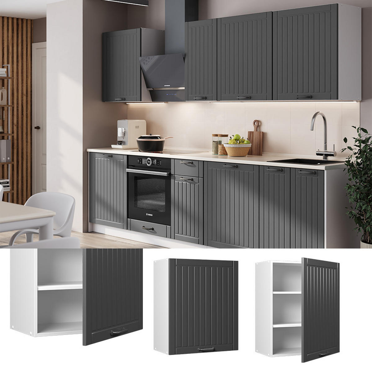 STENSKA OMARICA Fame-Line, Temno siva, 60 cm - temno siva/bela, leseni material (60/72/34.1cm) - Vicco