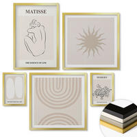 WANDBILDER 5er Set - 50x50 cm & 20x30 cm & 40x60 cm Goldrahmen - Stilvolle minimalistische Linien - Goldfarben, Kunststoff (40/60cm) - ArtPrintCave