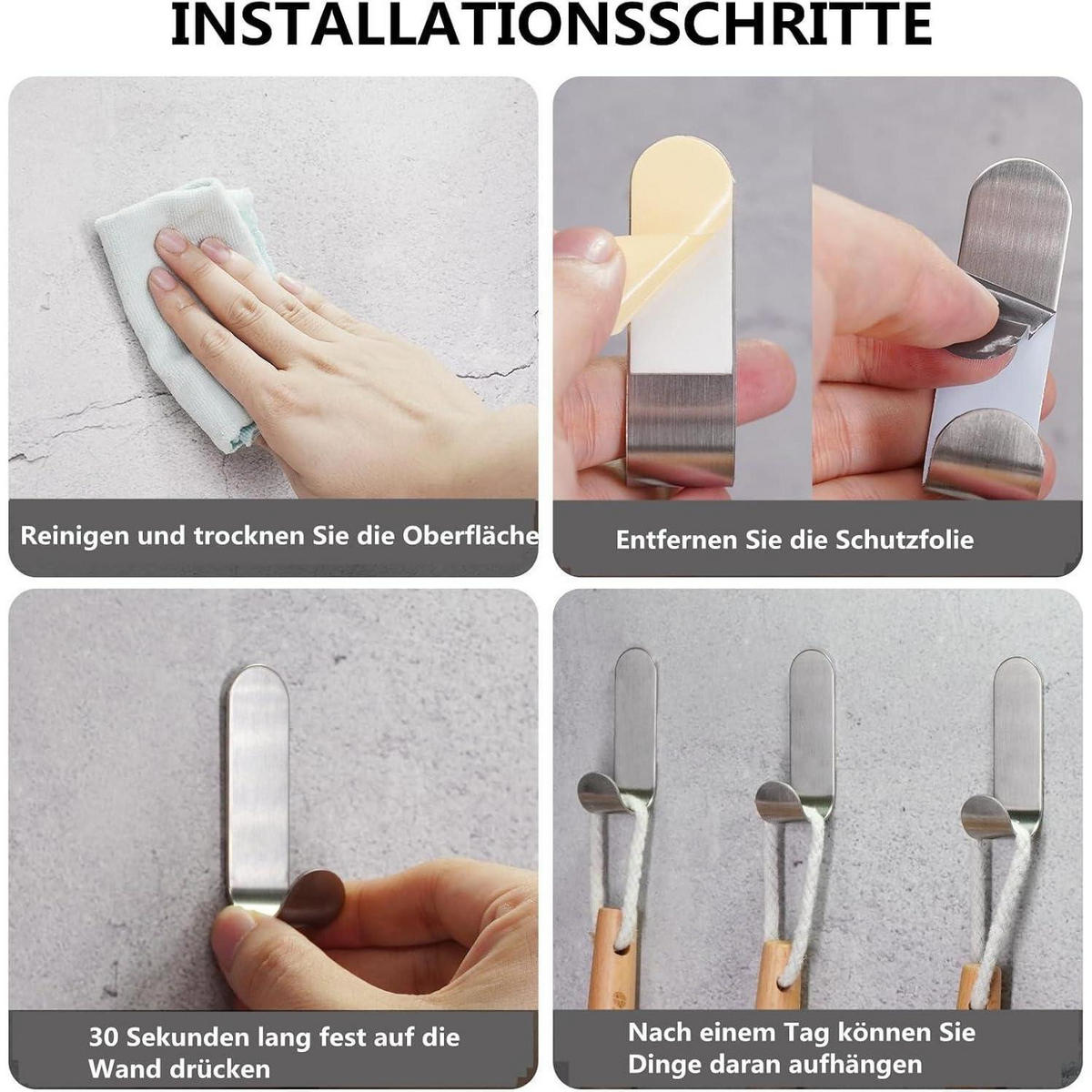 KLEBEHAKEN 12-teiliges Set Edelstahl Silber - Silberfarben, Metall (2.2/17/4.5cm)