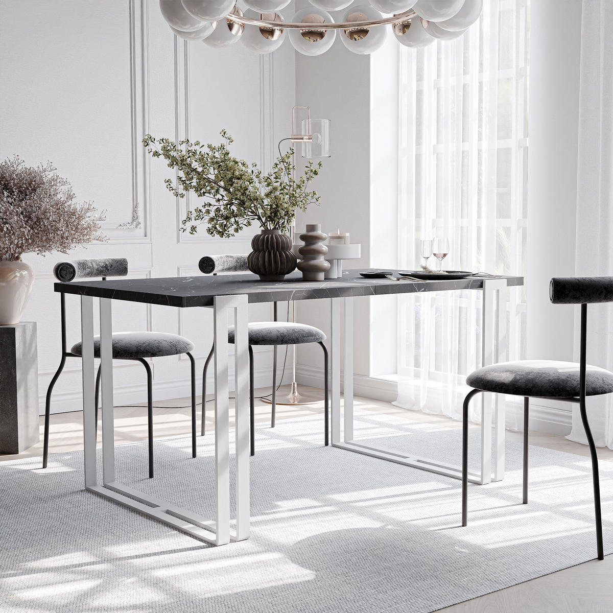 TISCH ausziehbar aus MDF, Schwarz - Schwarz/Weiß, Holzwerkstoff (120/80/76cm) - Idohome