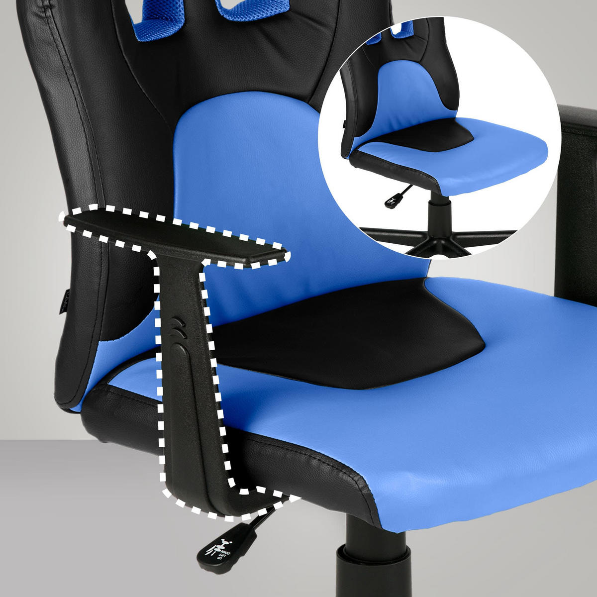 JUGENDDREHSTUHL Lederlook Schwarz/Blau - Blau/Schwarz, Kunststoff/Textil (56/83/59cm) - CLP