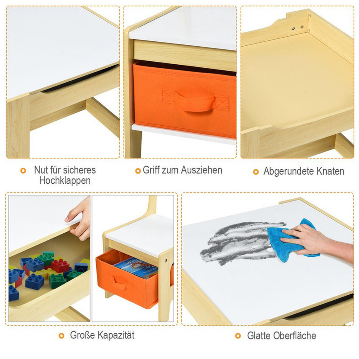 KINDERSITZ‑SET mit Stuhl natur(3-tlg) - Naturfarben, Holzwerkstoff (62/48/62cm) - COSTWAY