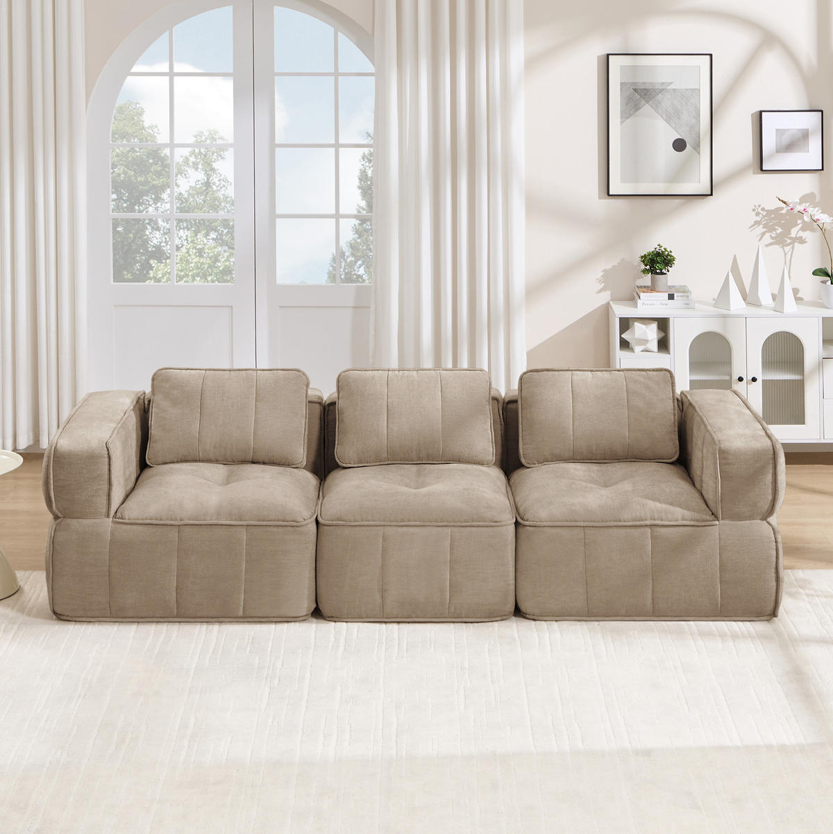 SOFA 271/93/67 cm in Sand aus Polyester mit modularer Flexibilität - Sandfarben, Kunststoff (93/67/271cm) - Flora Grace