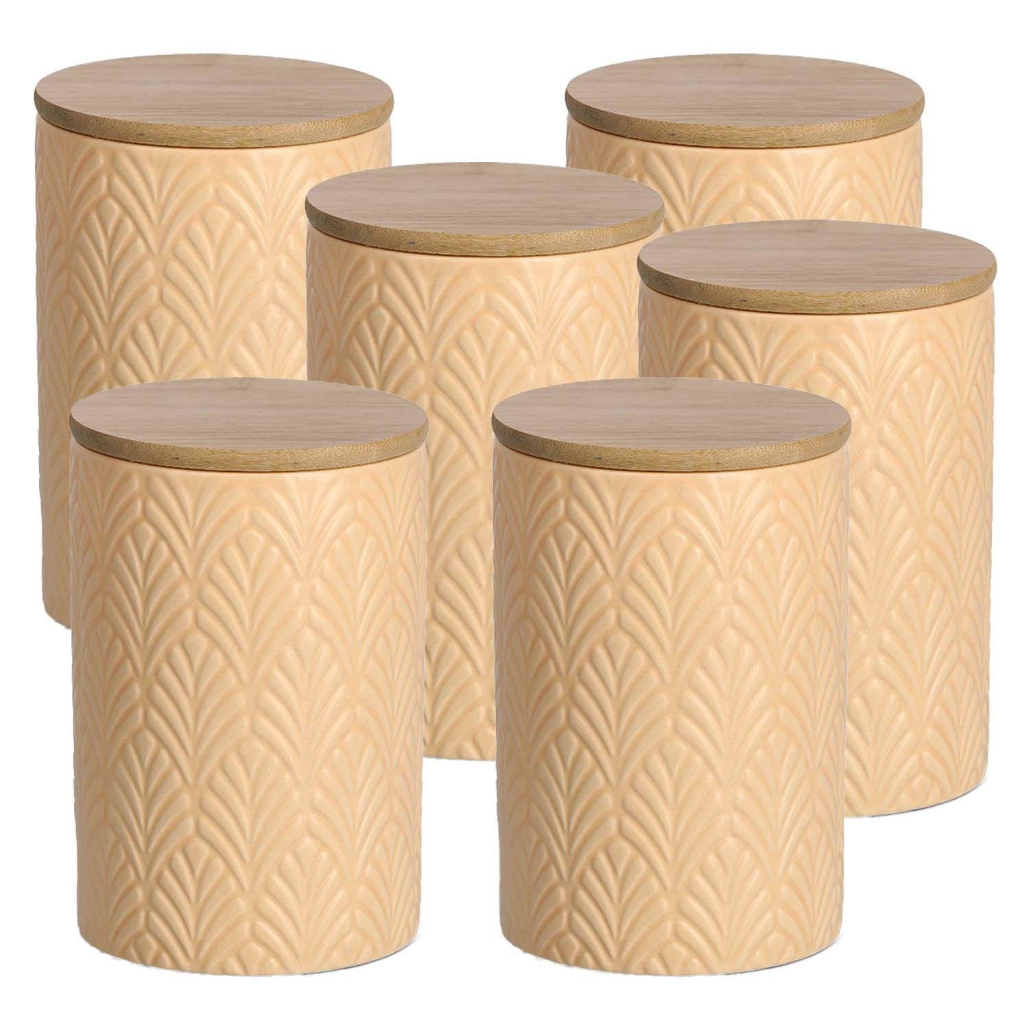 VORRATSDOSE 6 Stück Keramik mit Bambusdeckel, apricot - 720ml, Ø 10cm - Creme, Keramik (10/15/10cm) - Zeller Present