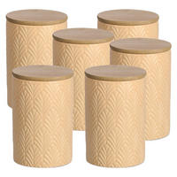 VORRATSDOSE 6 Stück Keramik mit Bambusdeckel, apricot - 720ml, Ø 10cm - Creme, Keramik (10/15/10cm) - Zeller Present